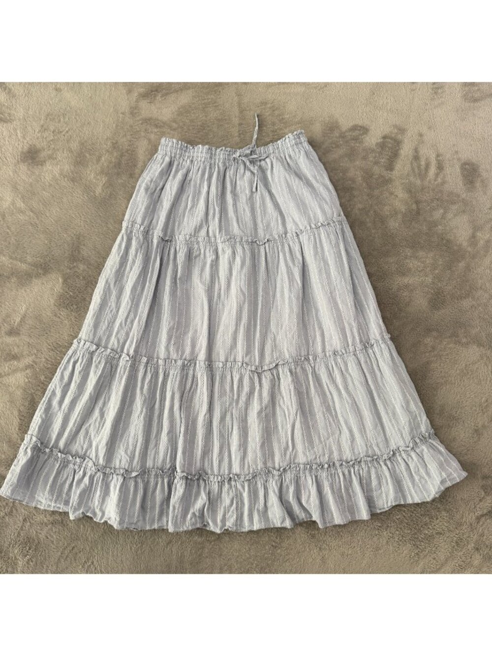 Madewell Striped Blue Pull On Tiered Maxi Skirt Womens SMALL *see measurements